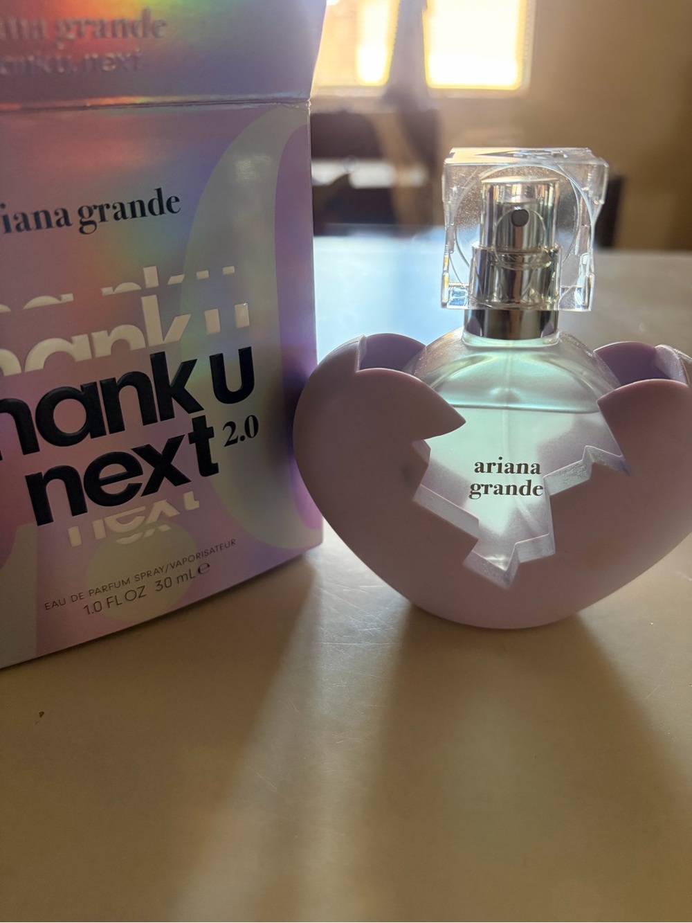 Ariana Grande iridescent pink and lavender Thank U, Next 2.0 perfume